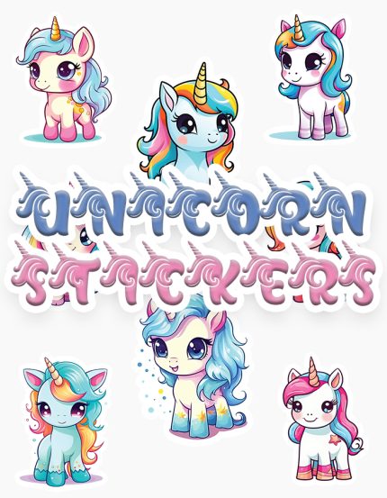 Cute Unicorns Printable Stickers Pack 1